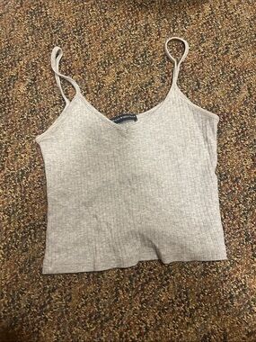 Brandy Melville Light Gray Ribbed V-Neck Spaghetti Strap Cami